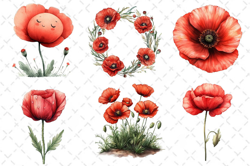 Poppy Flowers Clipart Bundle - CraftNest - Digital Crafting and Art