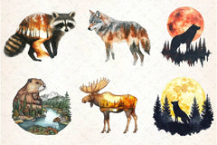 Double Exposure Woodland Animals Clipart Bundle 2 - CraftNest - Digital Crafting and Art
