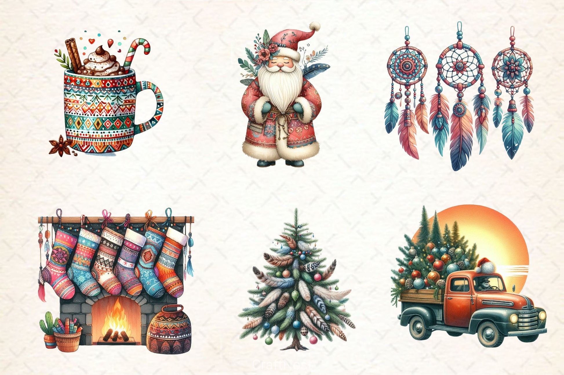 Boho Christmas Clipart Bundle - CraftNest - Digital Crafting and Art