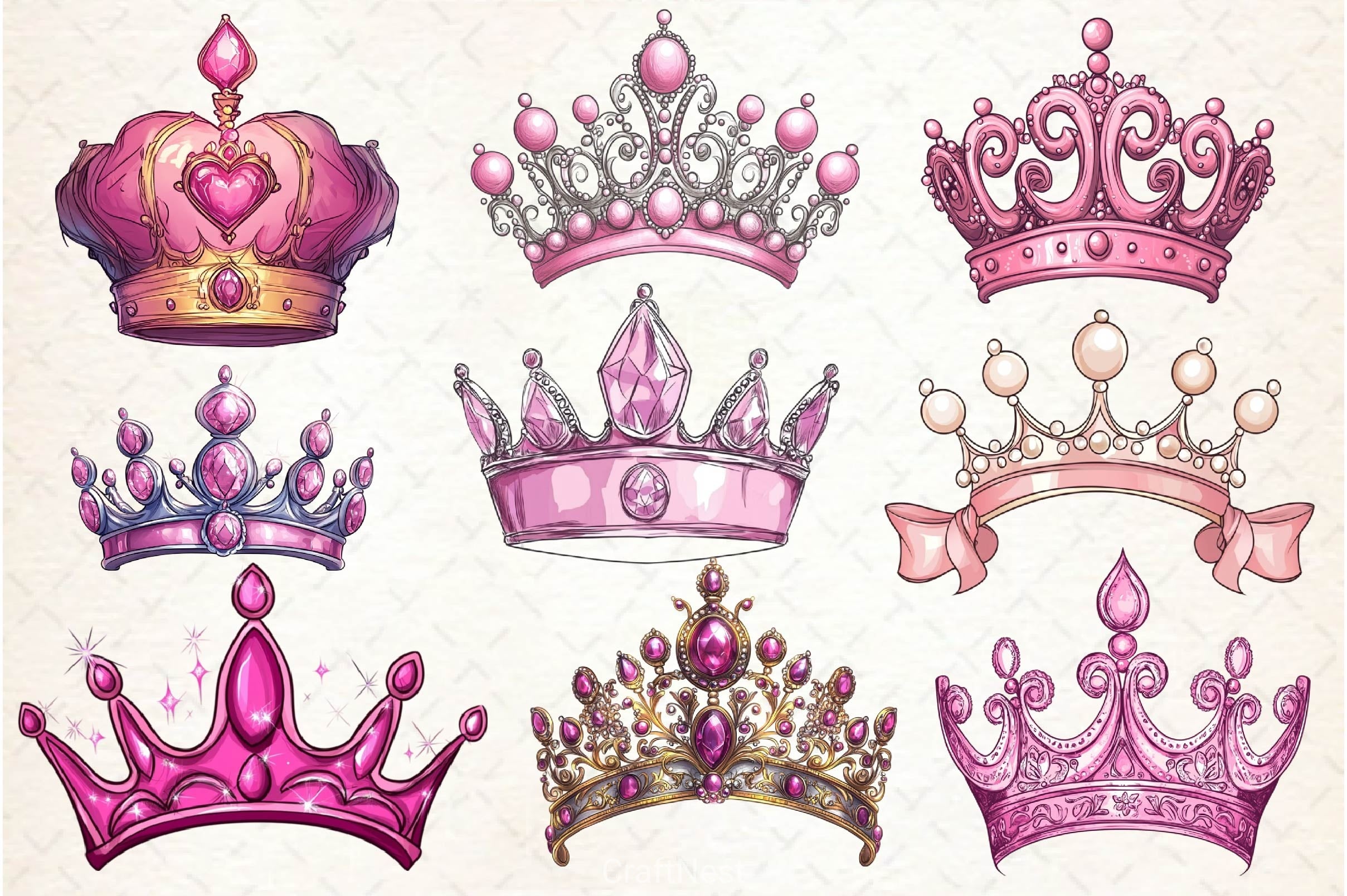 Pink Princess Tiara Clipart Bundle - CraftNest - Digital Crafting and Art