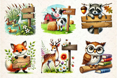 Animals With Wooden Signs Clipart Bundle - CraftNest - Digital Crafting and Art