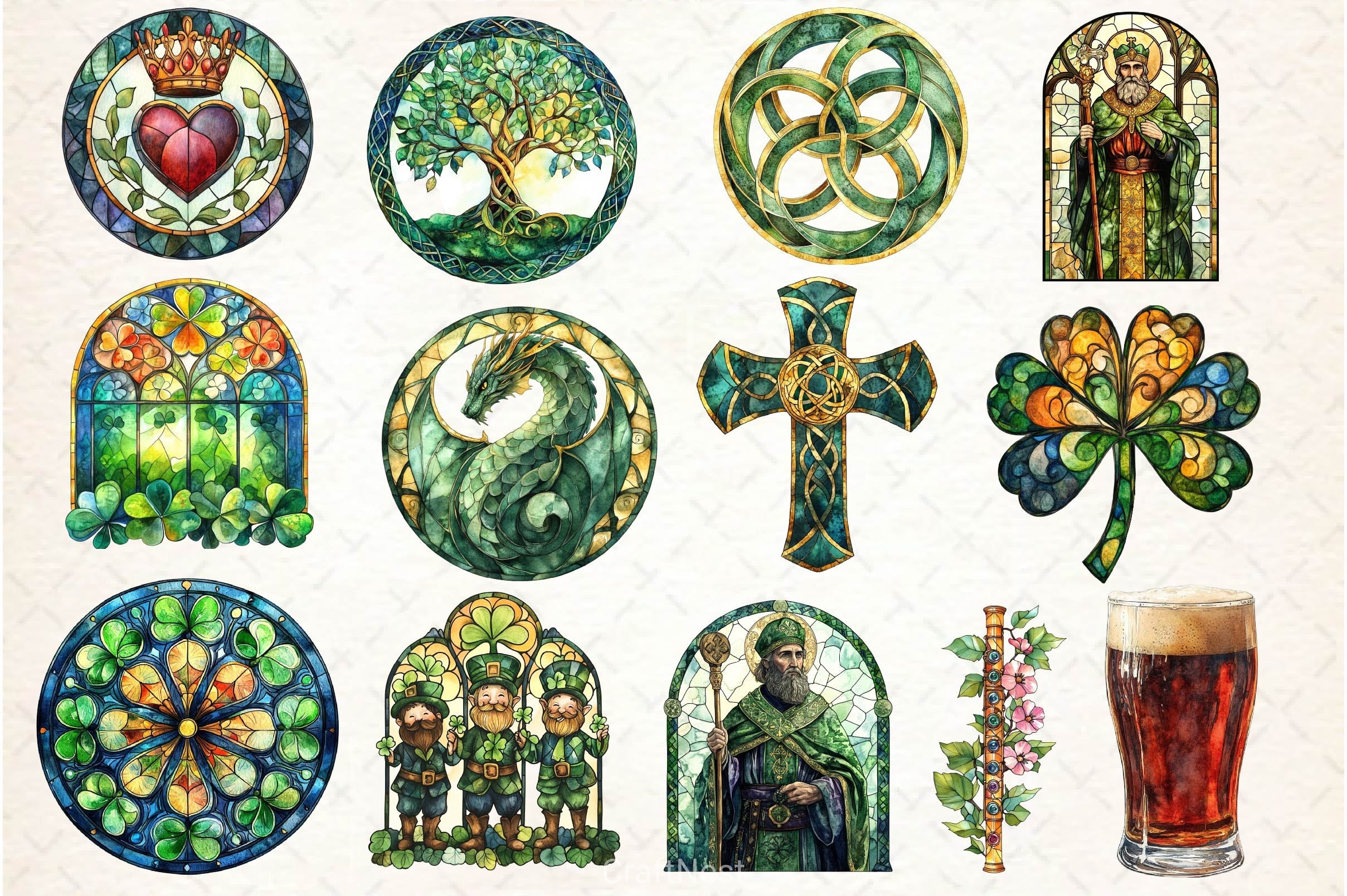Stained Glass St Patricks Clipart Bundle - CraftNest - Digital Crafting and Art
