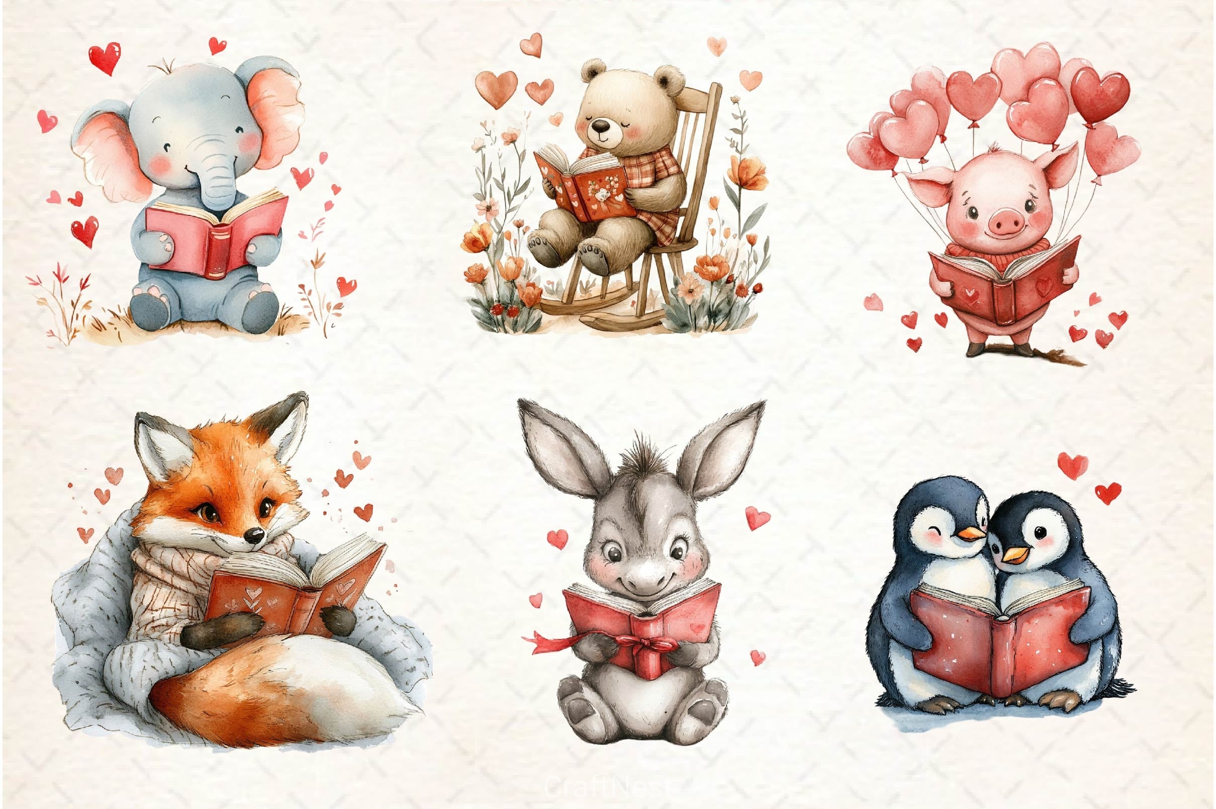 Valentines Animals Love Reading Clipart Bundle - CraftNest - Digital Crafting and Art