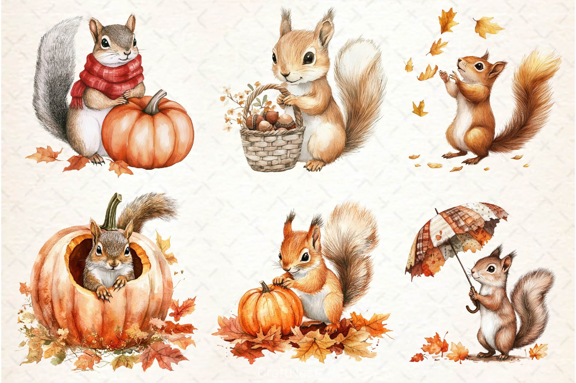 Fall Squirrels Garden Clipart Bundle 2 - CraftNest - Digital Crafting and Art