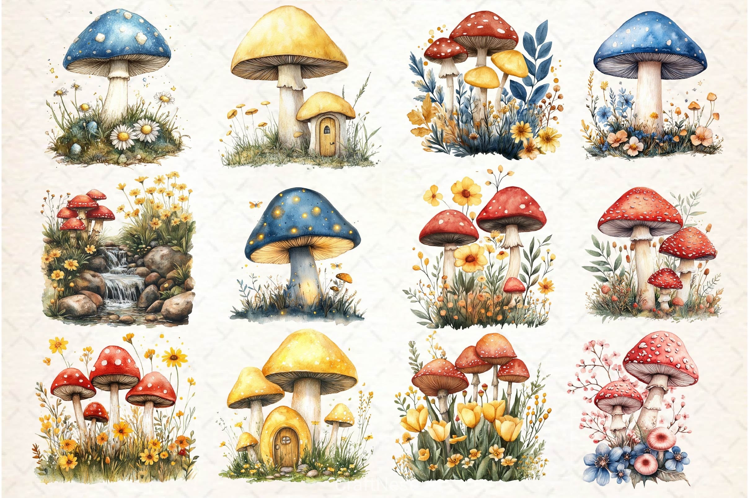 Spring Magical Mushrooms Clipart Bundle - CraftNest - Digital Crafting and Art