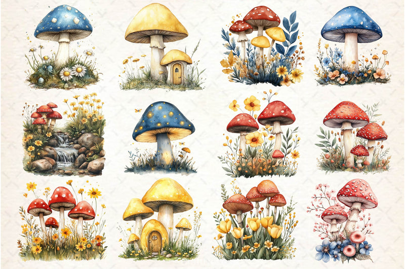 Spring Magical Mushrooms Clipart Bundle - CraftNest - Digital Crafting and Art