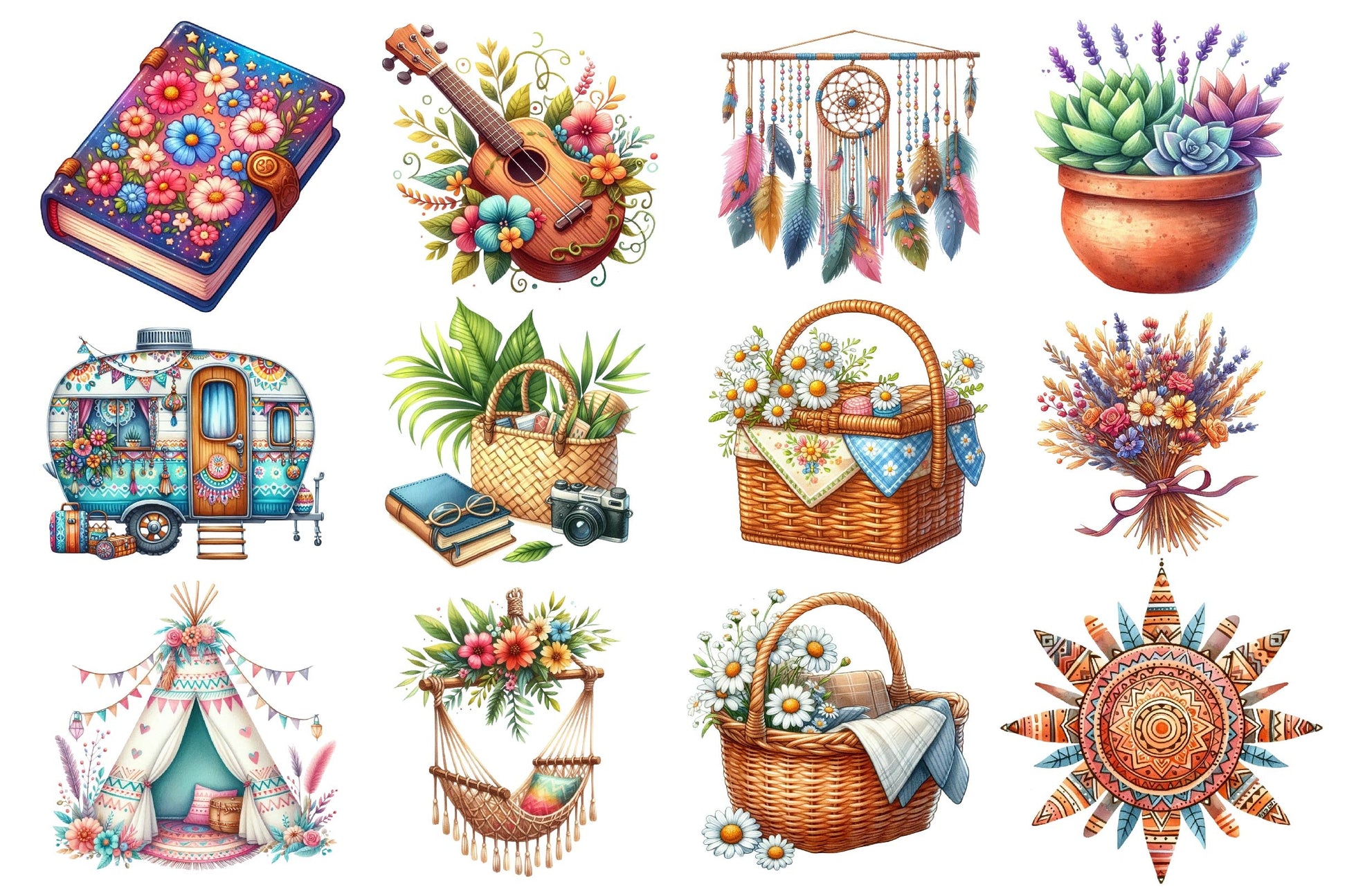 Bohemian Summer Clipart Bundle - CraftNest - Digital Crafting and Art