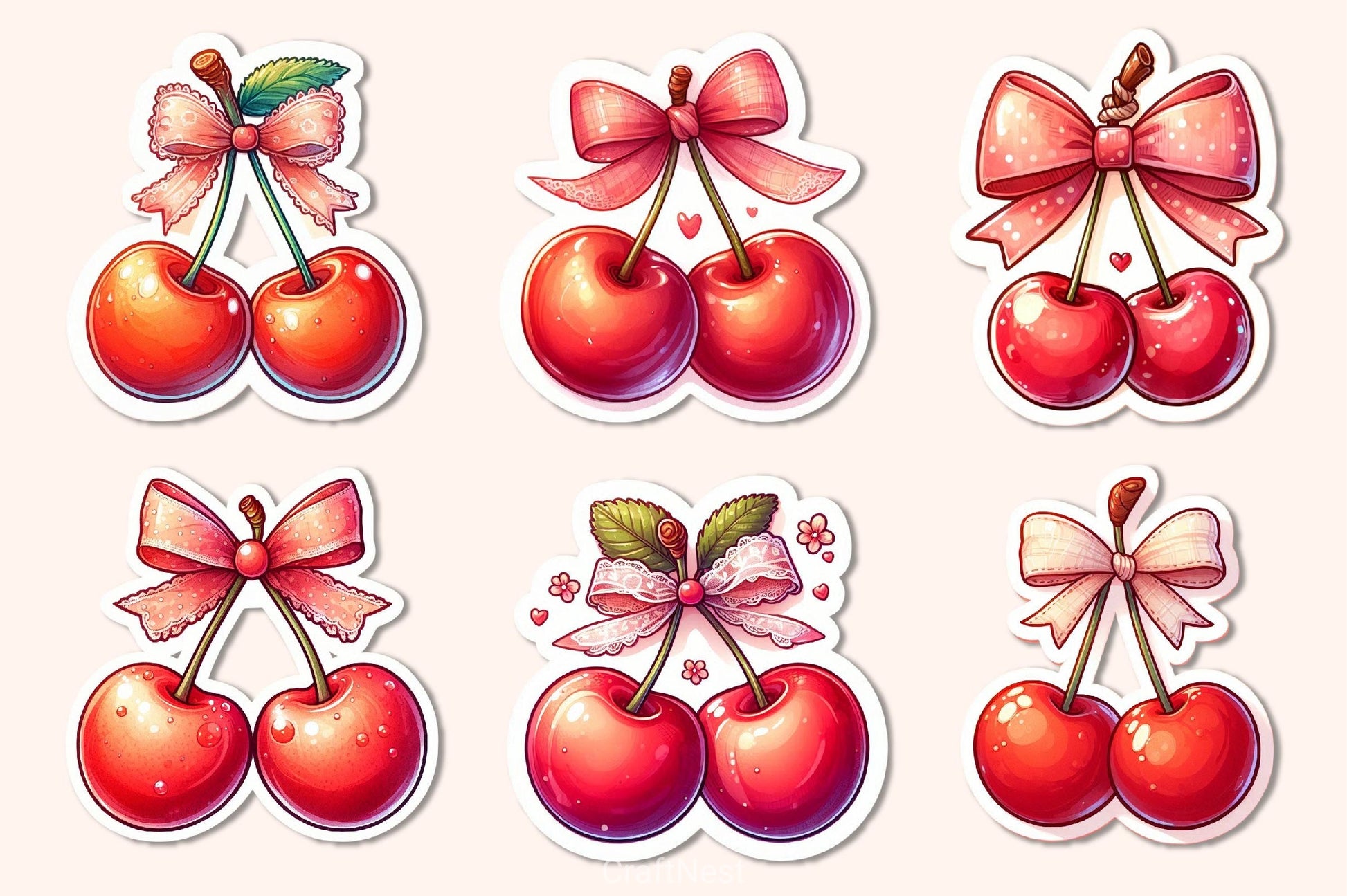 Kawaii Cherry With Bow Clipart Bundle - CraftNest - Digital Crafting and Art