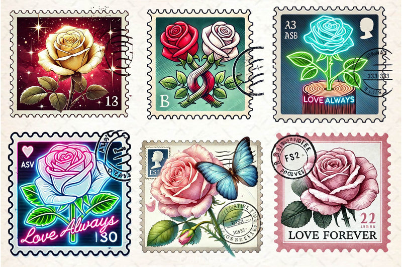 Valentine Rose Postage Stamp Clipart Bundle 2 - CraftNest - Digital Crafting and Art