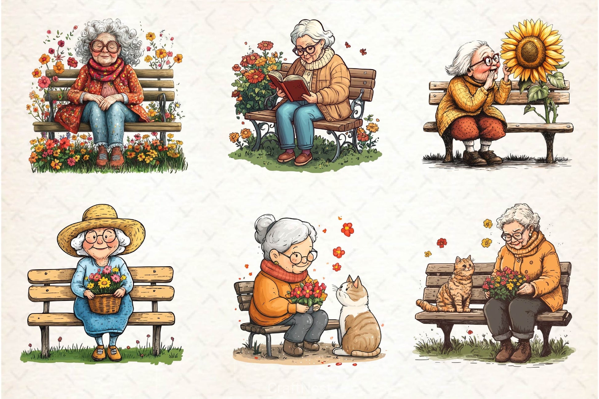 Gardening Grandma With Flowers Clipart Bundle 2 - CraftNest - Digital Crafting and Art