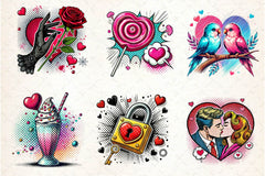 Cute Pop Art Valentines Day Clipart Bundle - CraftNest - Digital Crafting and Art