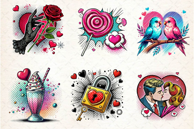 Cute Pop Art Valentines Day Clipart Bundle - CraftNest - Digital Crafting and Art