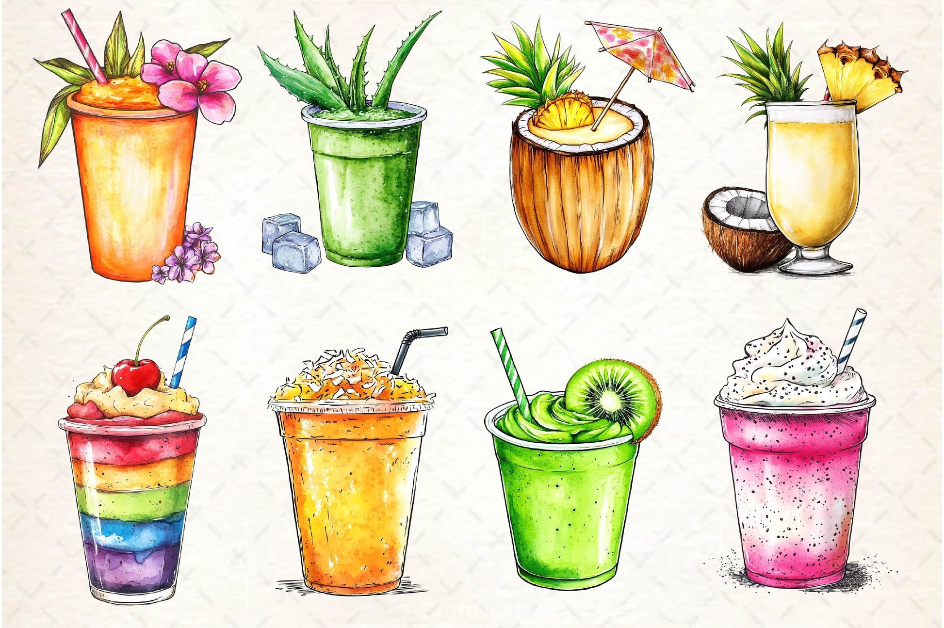 Summer Tropical Smoothie Cup Clipart Bundle 2 - CraftNest - Digital Crafting and Art