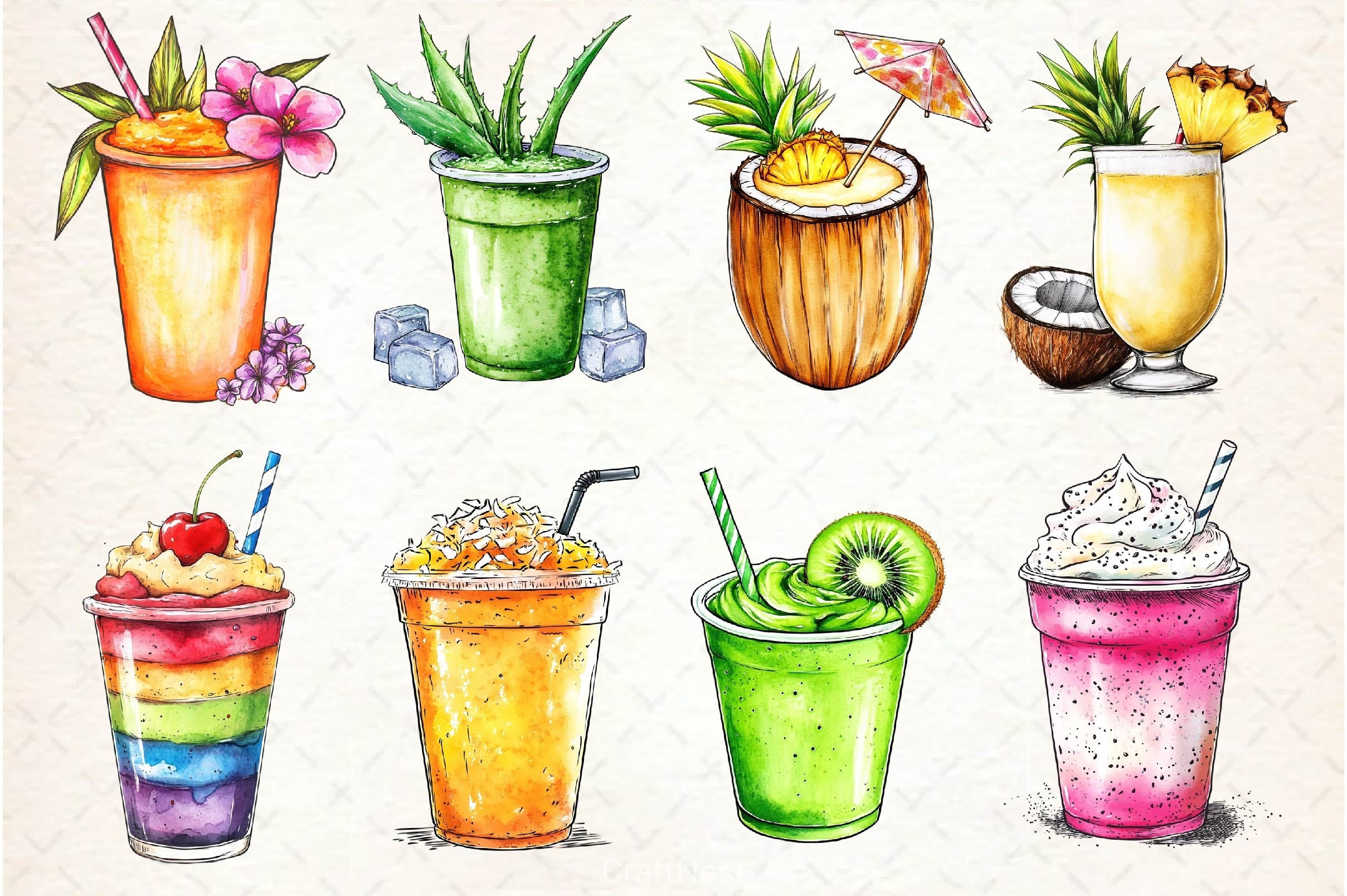 Summer Tropical Smoothie Cup Clipart Bundle 2 - CraftNest - Digital Crafting and Art