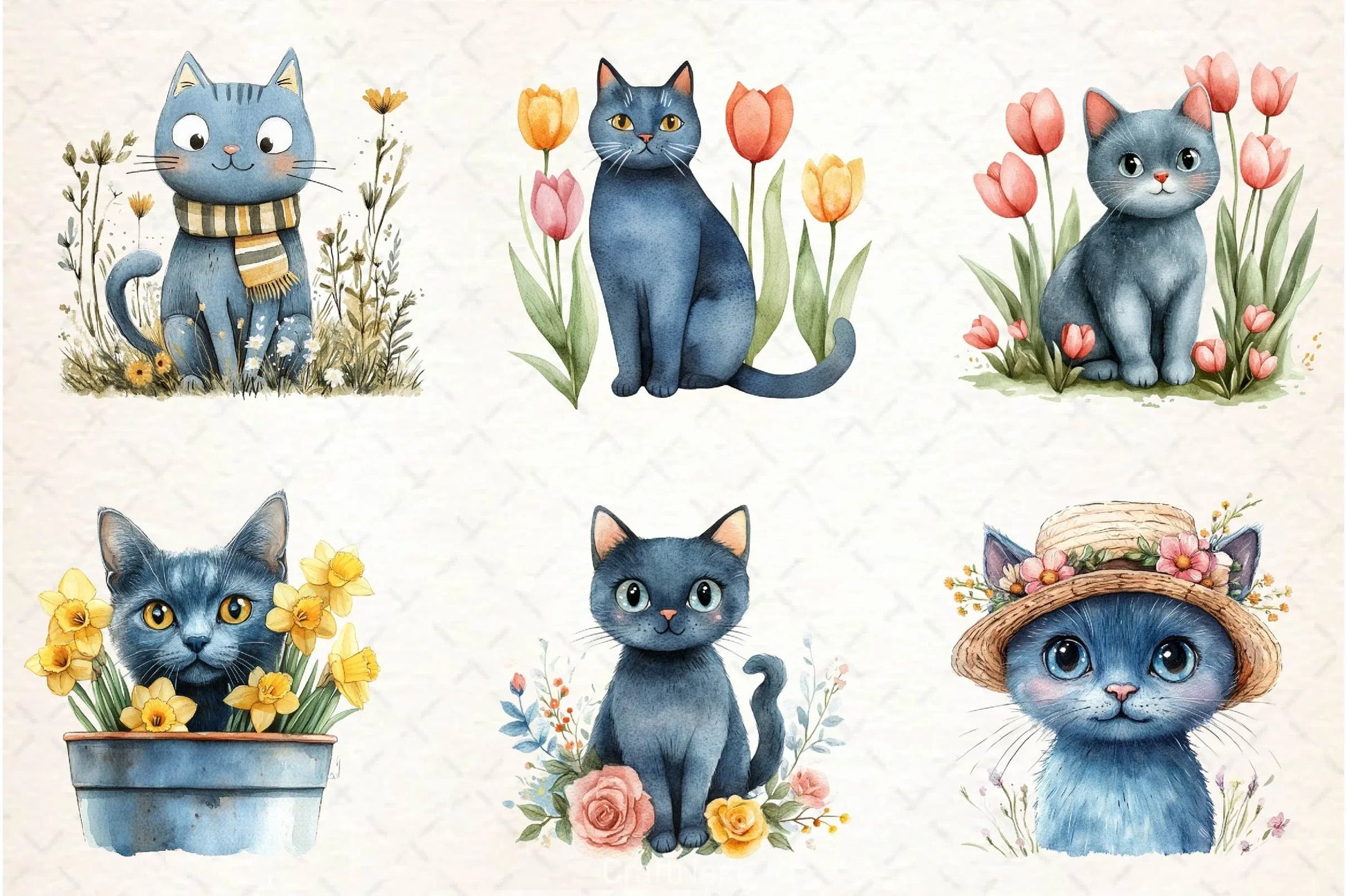 Spring Blue Cat Clipart Bundle - CraftNest - Digital Crafting and Art