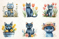 Spring Blue Cat Clipart Bundle - CraftNest - Digital Crafting and Art