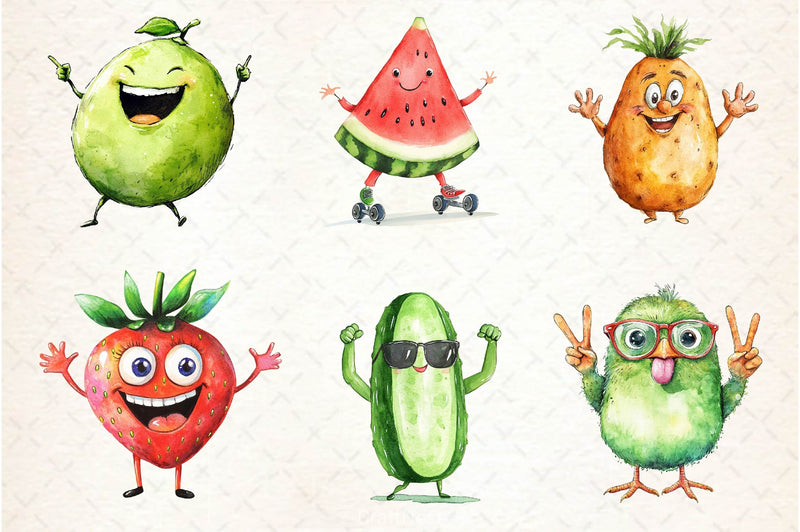 Funny Fruits Vegetables Clipart Bundle 2 - CraftNest - Digital Crafting and Art