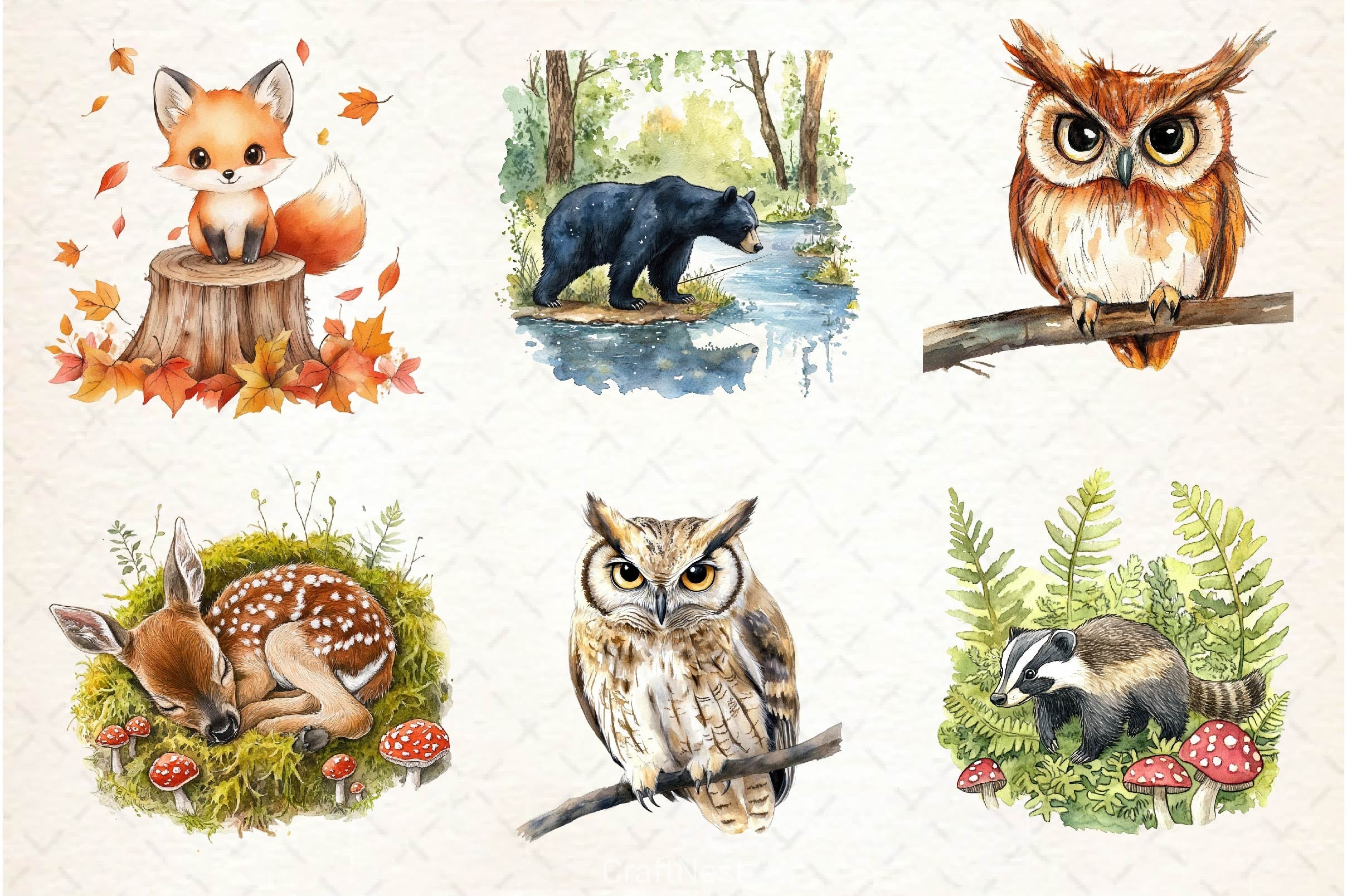 Woodland Forest Animals Clipart Bundle 7 - CraftNest - Digital Crafting and Art