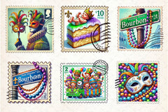 Mardi Gras Postage Stamp Clipart Bundle - CraftNest - Digital Crafting and Art