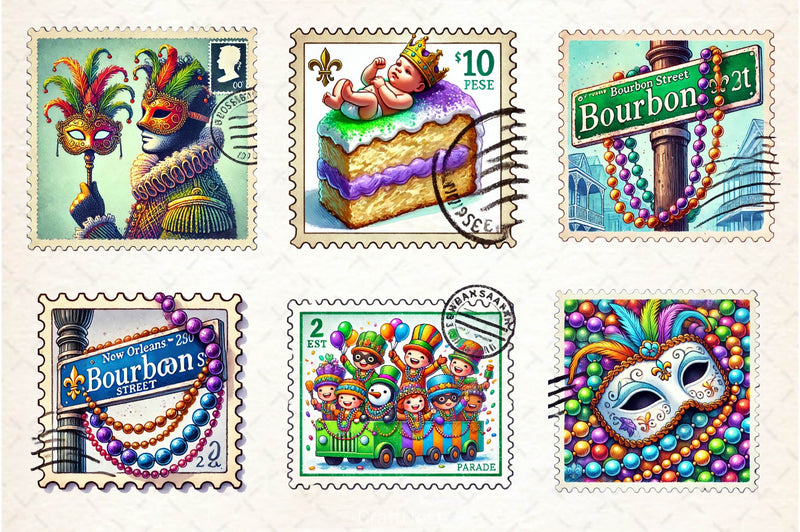 Mardi Gras Postage Stamp Clipart Bundle - CraftNest - Digital Crafting and Art