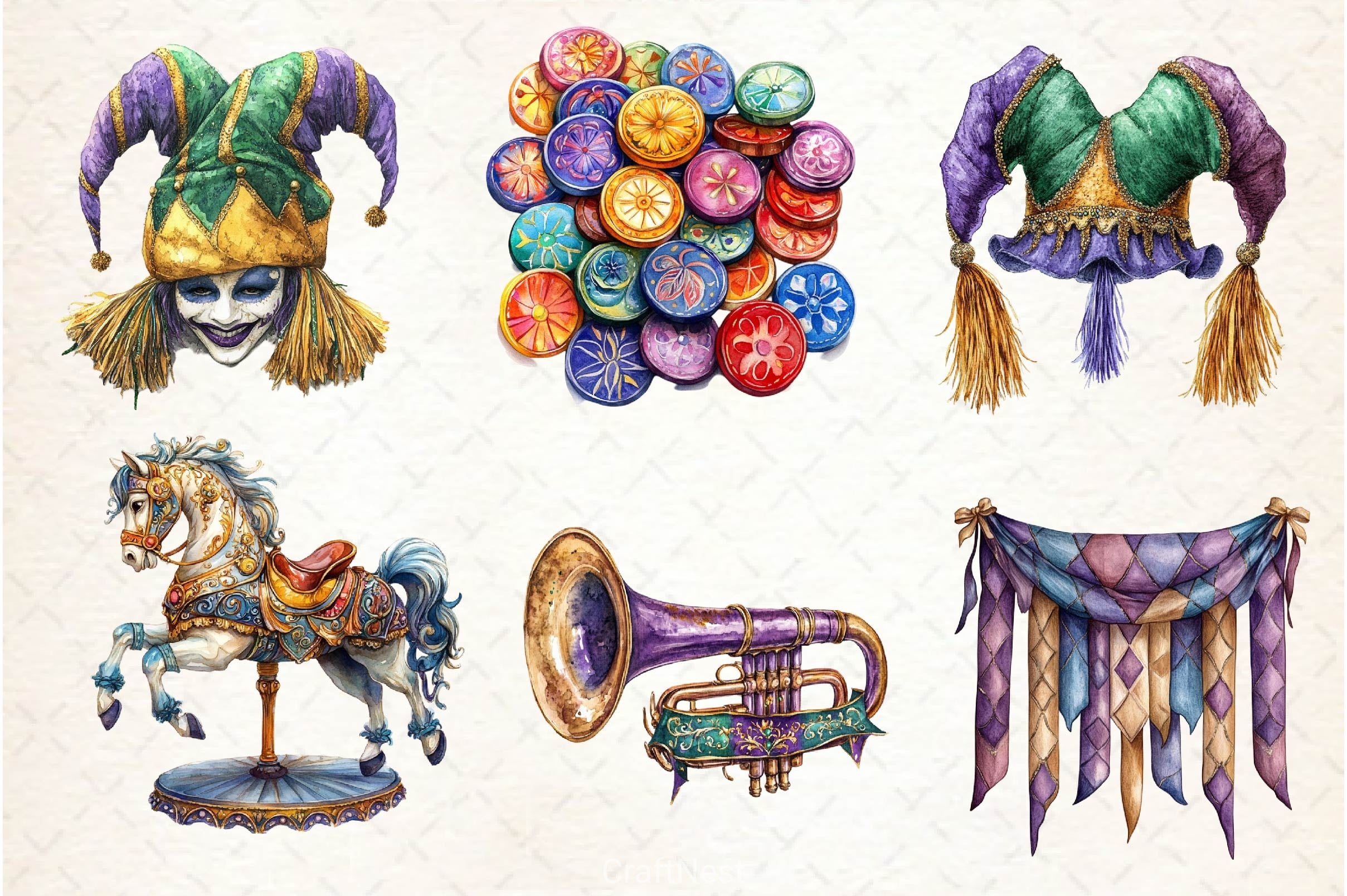 Vintage Mardi Gras Clipart Bundle - CraftNest - Digital Crafting and Art
