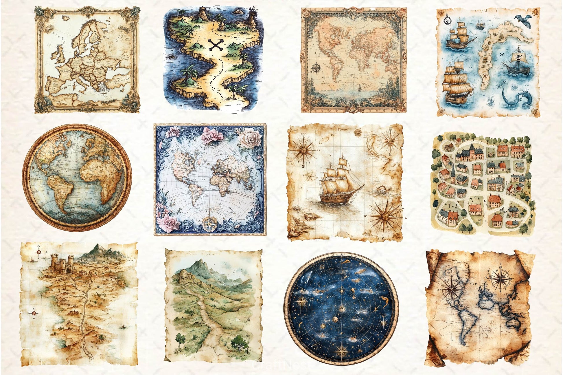 Old Maps Designs Clipart Bundle 2 - CraftNest - Digital Crafting and Art