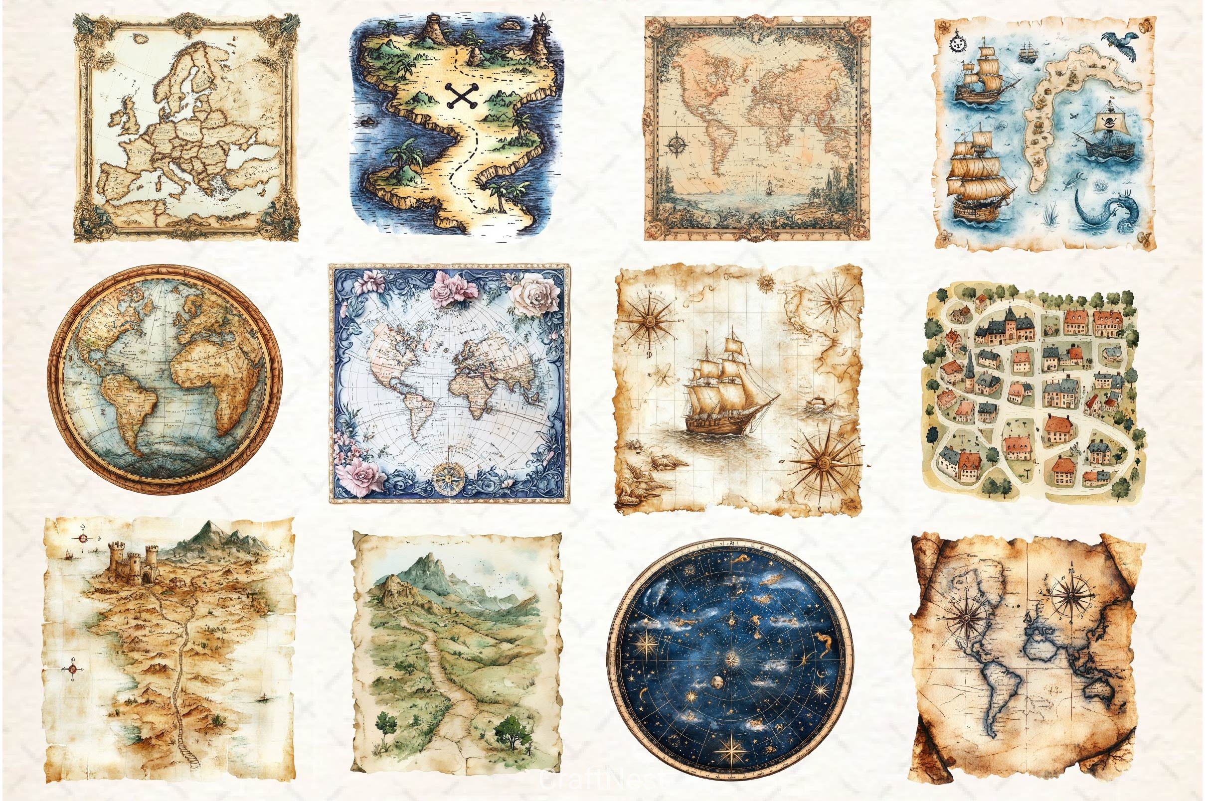 Old Maps Designs Clipart Bundle 2 - CraftNest - Digital Crafting and Art