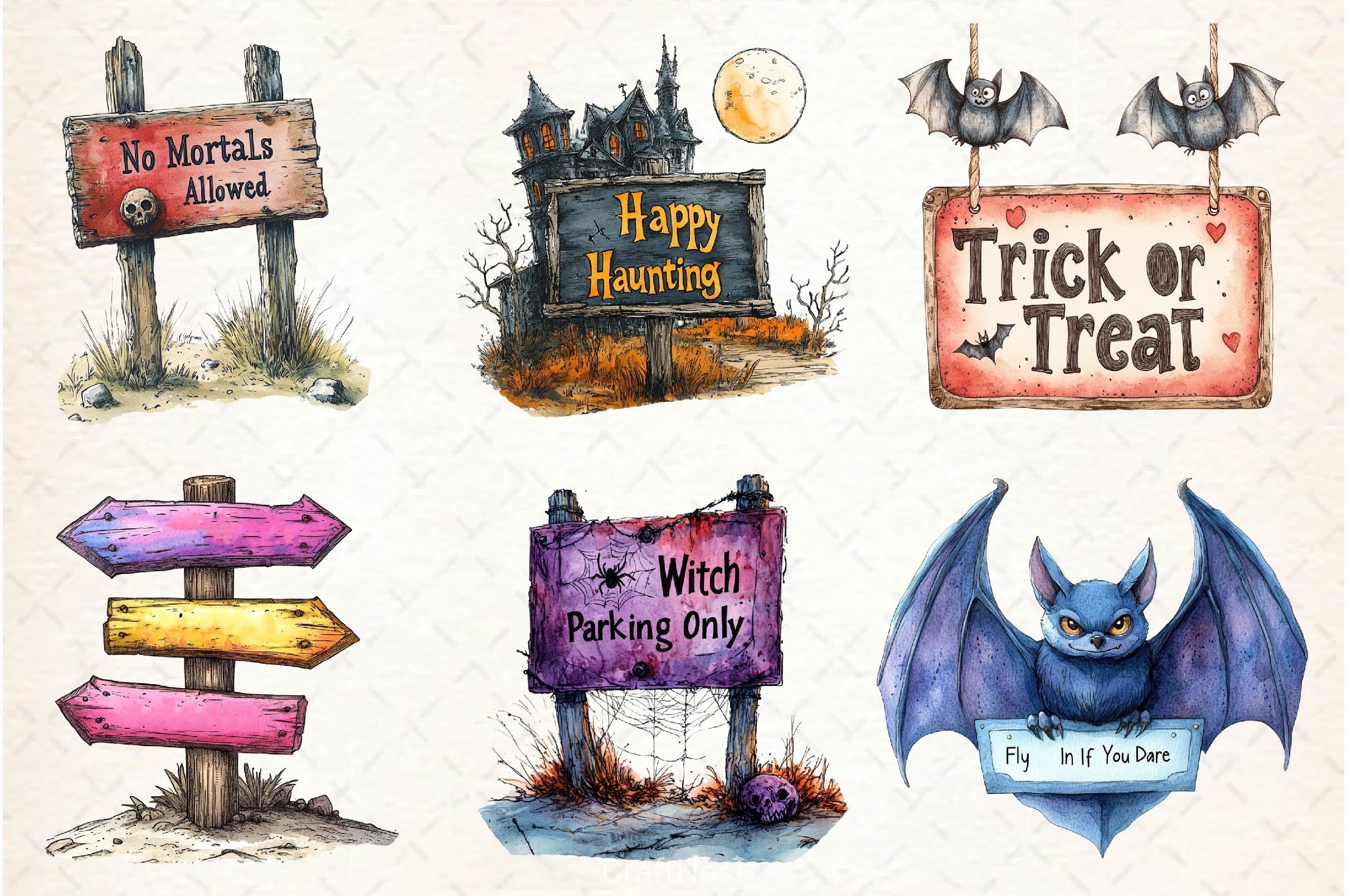 Halloween Spooky Signs Clipart Bundle - CraftNest - Digital Crafting and Art