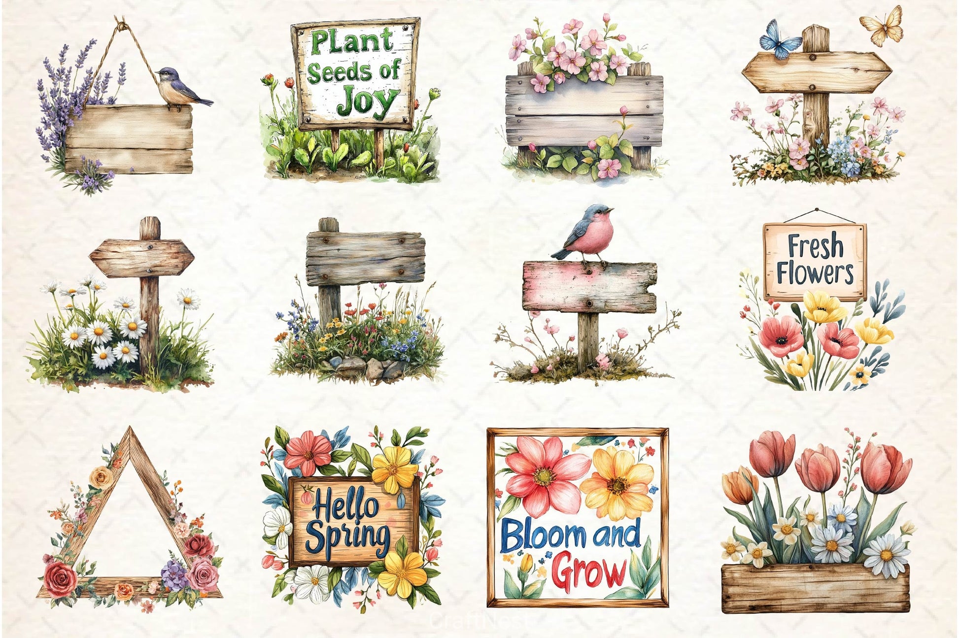 Spring Wooden Signs Clipart Bundle - CraftNest - Digital Crafting and Art
