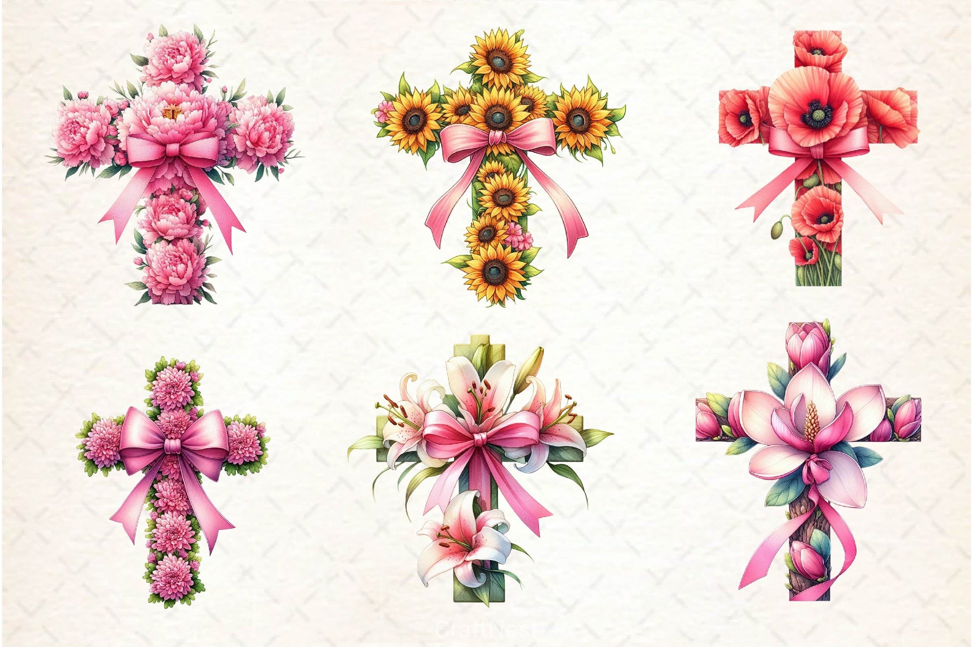 Spring Floral Cross Coquette Bow Clipart Bundle 2 - CraftNest - Digital Crafting and Art