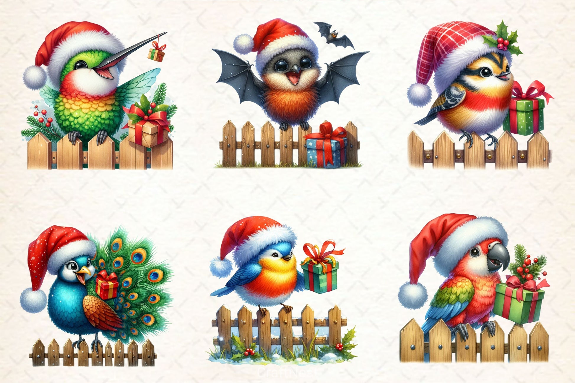 Funny Christmas Birds On Fence Clipart Bundle - CraftNest - Digital Crafting and Art