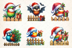 Funny Christmas Birds On Fence Clipart Bundle - CraftNest - Digital Crafting and Art