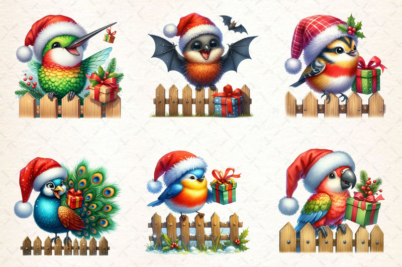 Funny Christmas Birds On Fence Clipart Bundle - CraftNest - Digital Crafting and Art