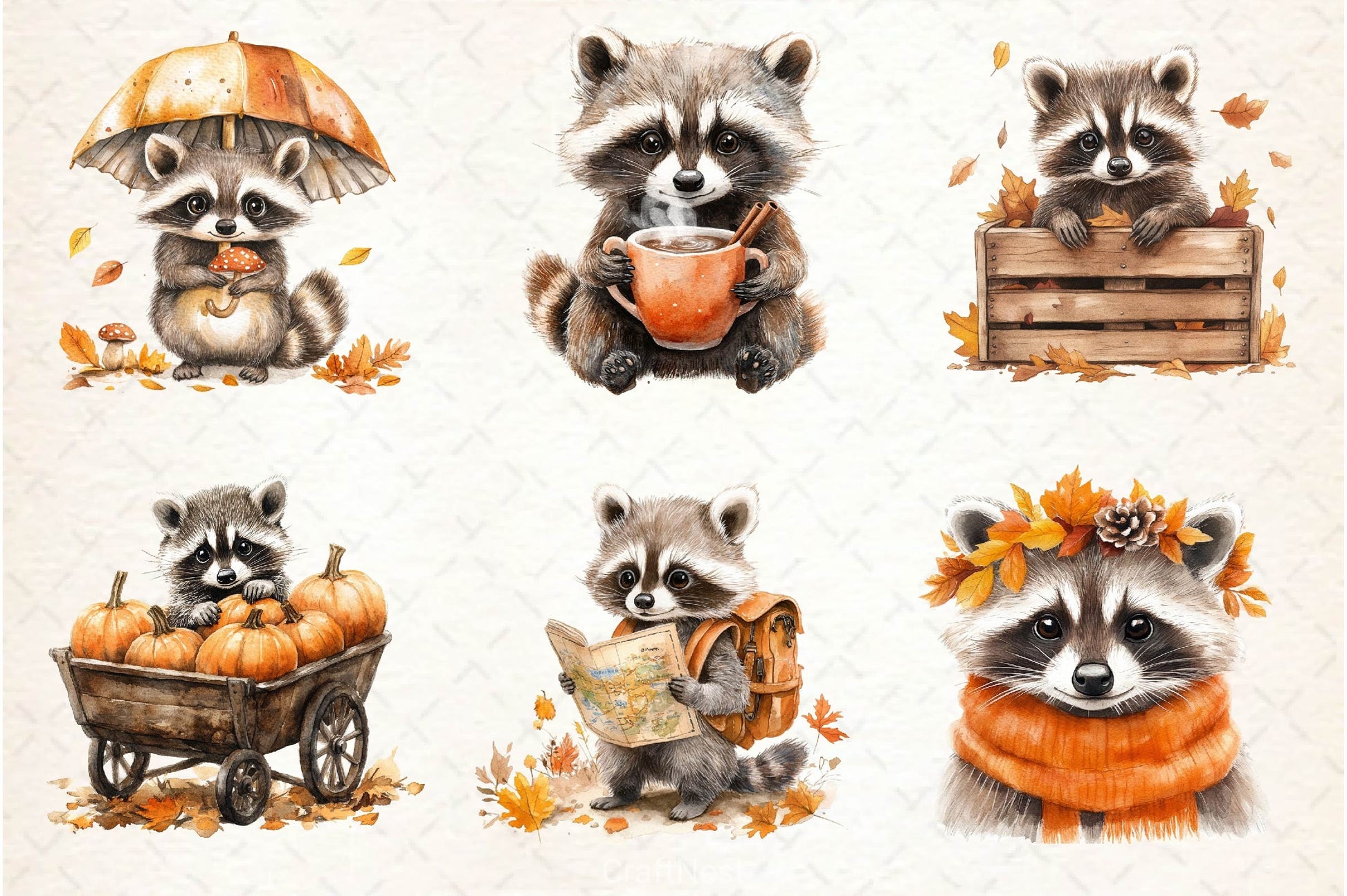 Autumn Raccoons Clipart Bundle 3 - CraftNest - Digital Crafting and Art