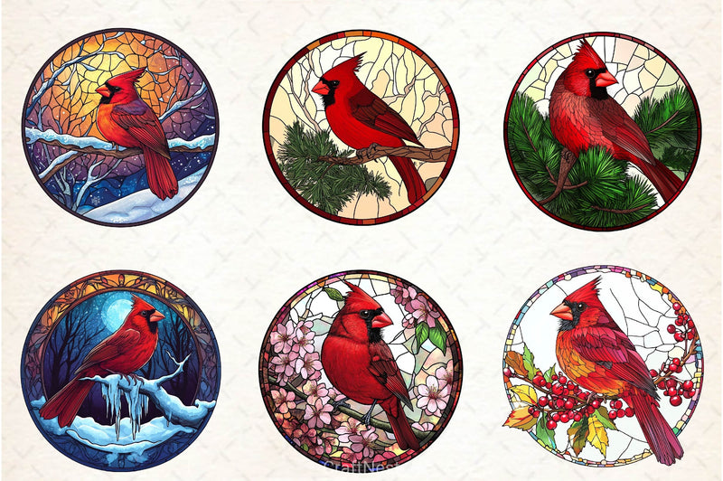 Stained Glass Cardinal Bird Wind Spinner Clipart Bundle - CraftNest - Digital Crafting and Art