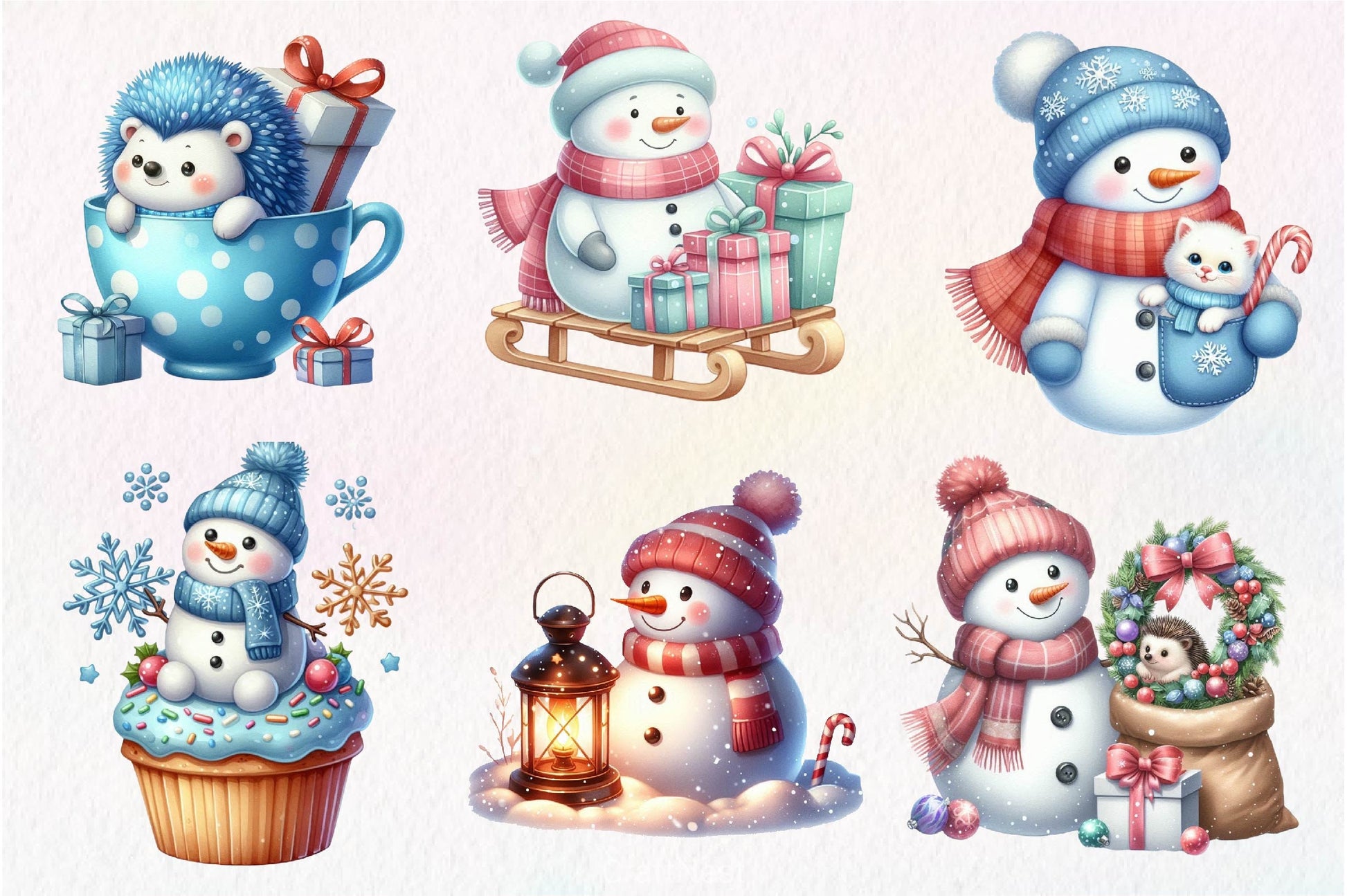 Christmas Pastel Blue Snowman Clipart Bundle - CraftNest - Digital Crafting and Art