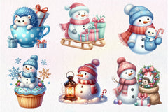 Christmas Pastel Blue Snowman Clipart Bundle - CraftNest - Digital Crafting and Art