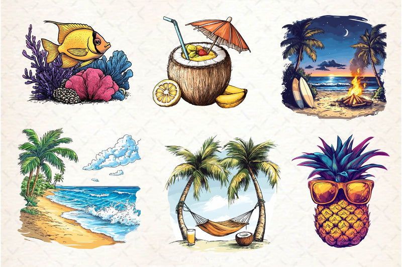 Tropical Summer Vacation Beach Clipart Bundle - CraftNest - Digital Crafting and Art