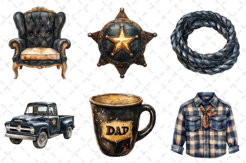 Retro Cowboy Dad Clipart Bundle - CraftNest - Digital Crafting and Art