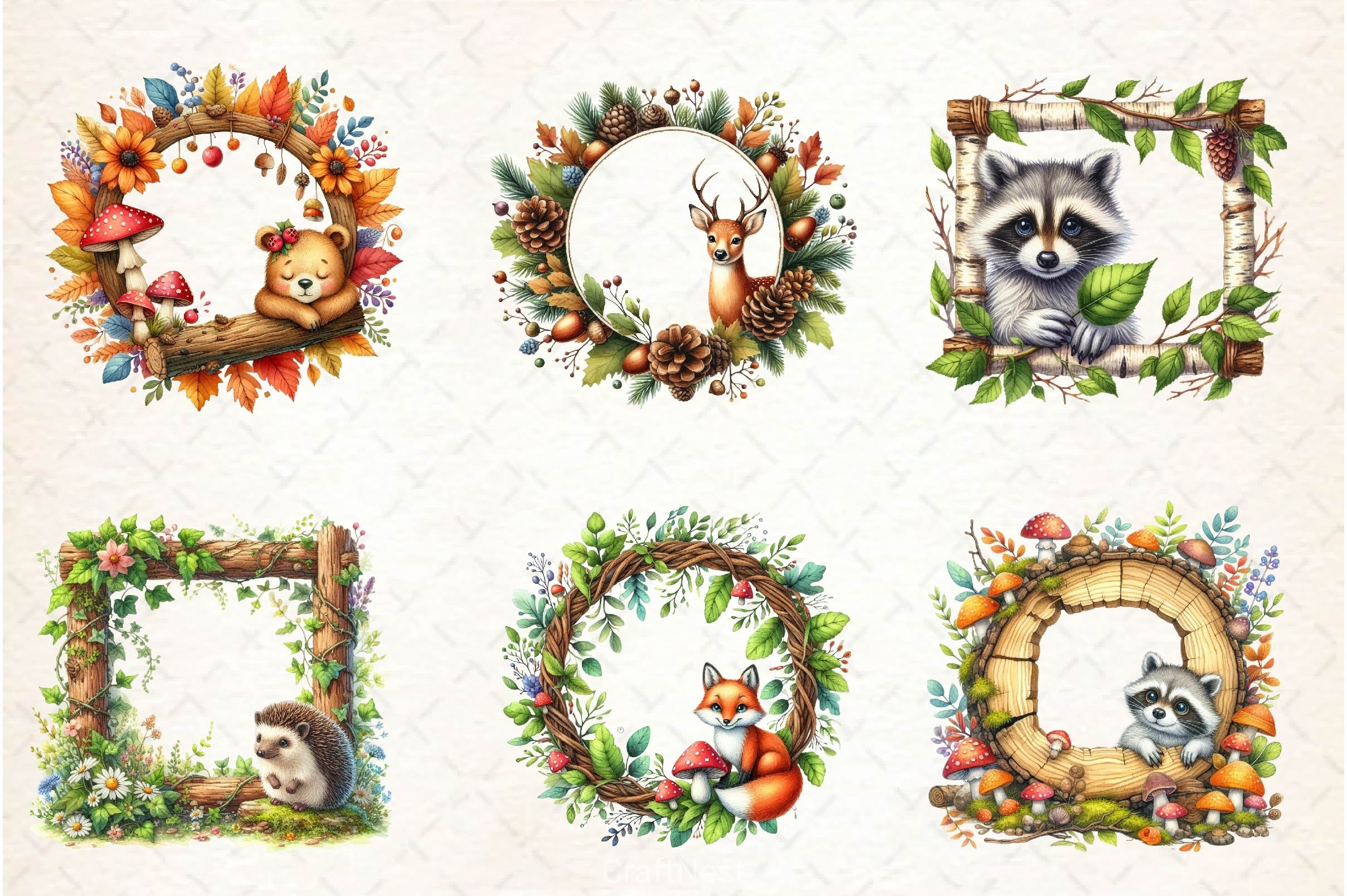 Woodland Forest Animals Frame Clipart Bundle 2 - CraftNest - Digital Crafting and Art
