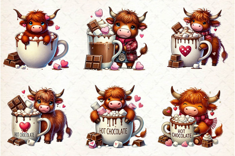 Valentines Highland Cow Chocolate Clipart Bundle - CraftNest - Digital Crafting and Art