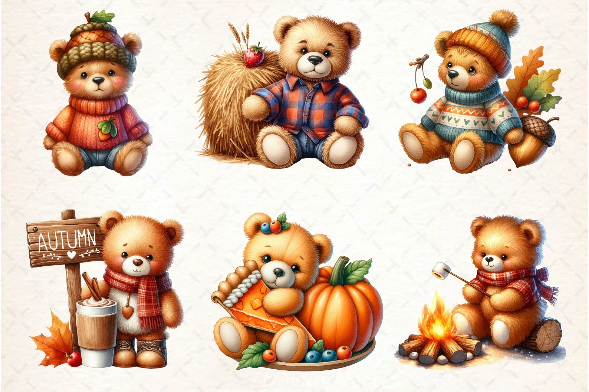 Autumn Teddy Bear Clipart Bundle 2 - CraftNest - Digital Crafting and Art
