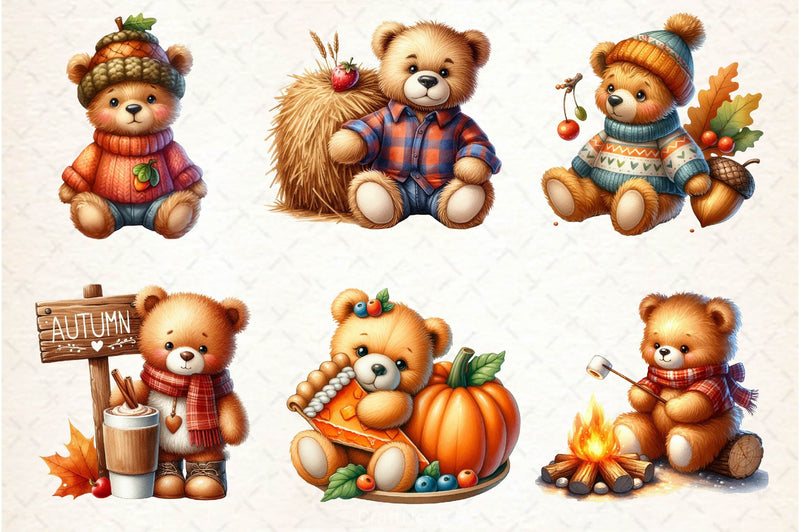 Autumn Teddy Bear Clipart Bundle 2 - CraftNest - Digital Crafting and Art