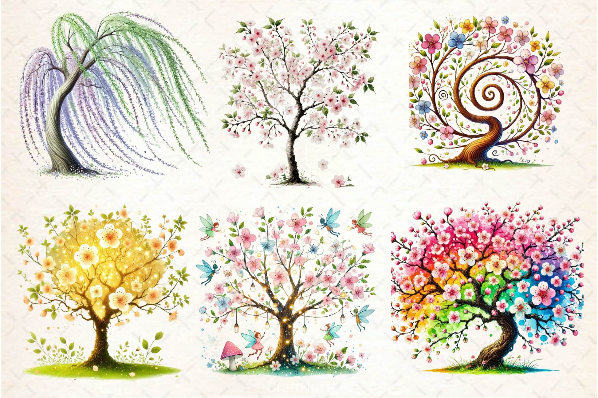 Pastel Spring Trees Clipart Bundle 5 - CraftNest - Digital Crafting and Art