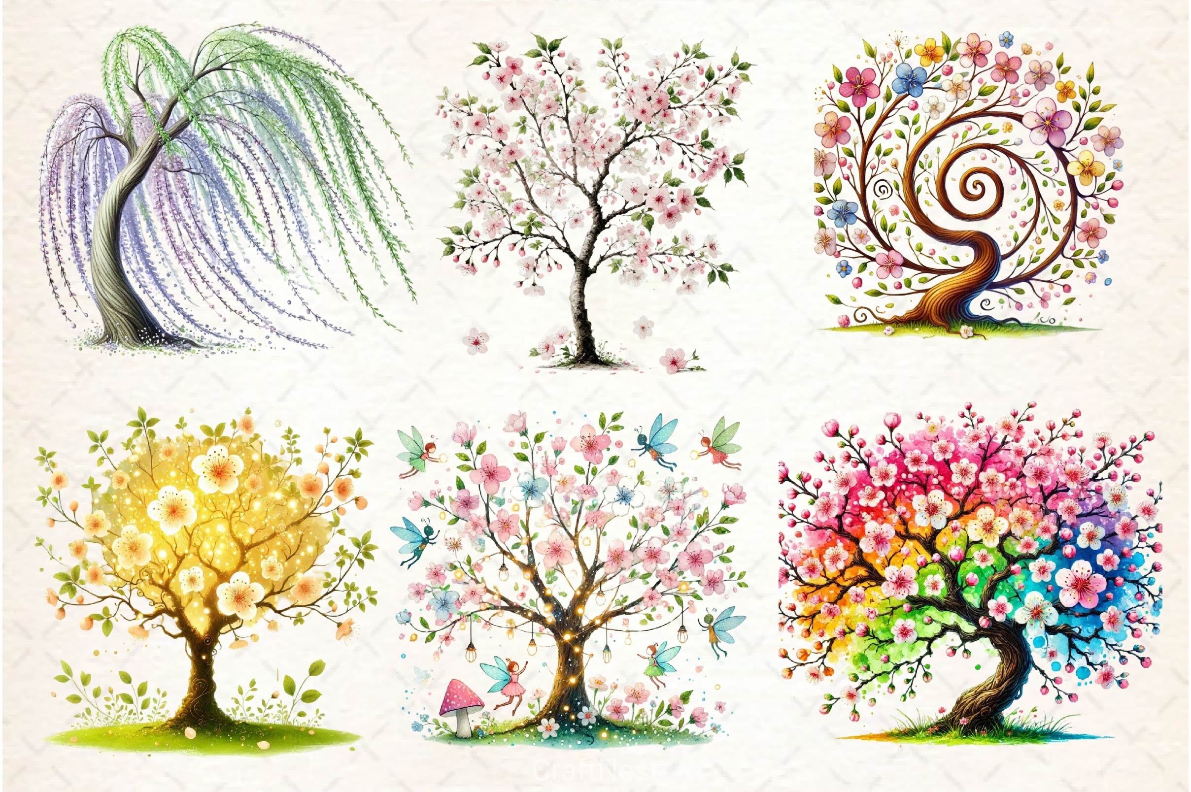 Pastel Spring Trees Clipart Bundle 5 - CraftNest - Digital Crafting and Art
