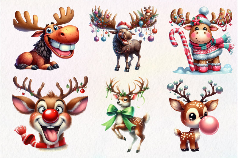 Quirky Reindeer Funny Moose Clipart Bundle - CraftNest - Digital Crafting and Art