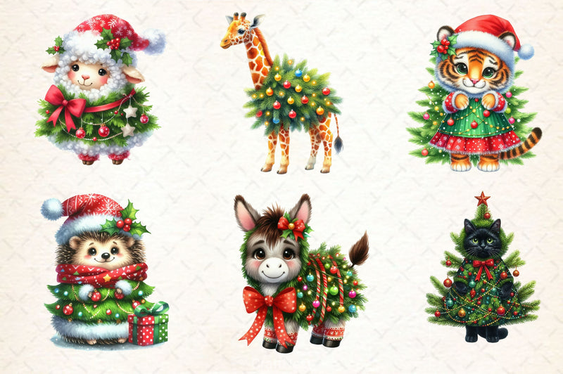 Animal Wrapped In Christmas Tree Clipart Bundle - CraftNest - Digital Crafting and Art