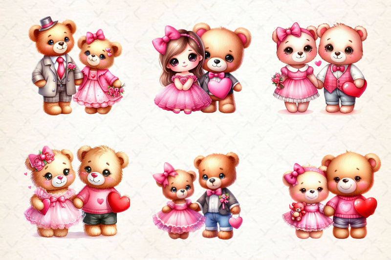 Valentines Couple Teddy Bear Clipart Bundle - CraftNest - Digital Crafting and Art