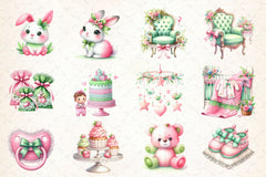 Pink & Green Coquette Baby Shower Clipart Bundle - CraftNest - Digital Crafting and Art