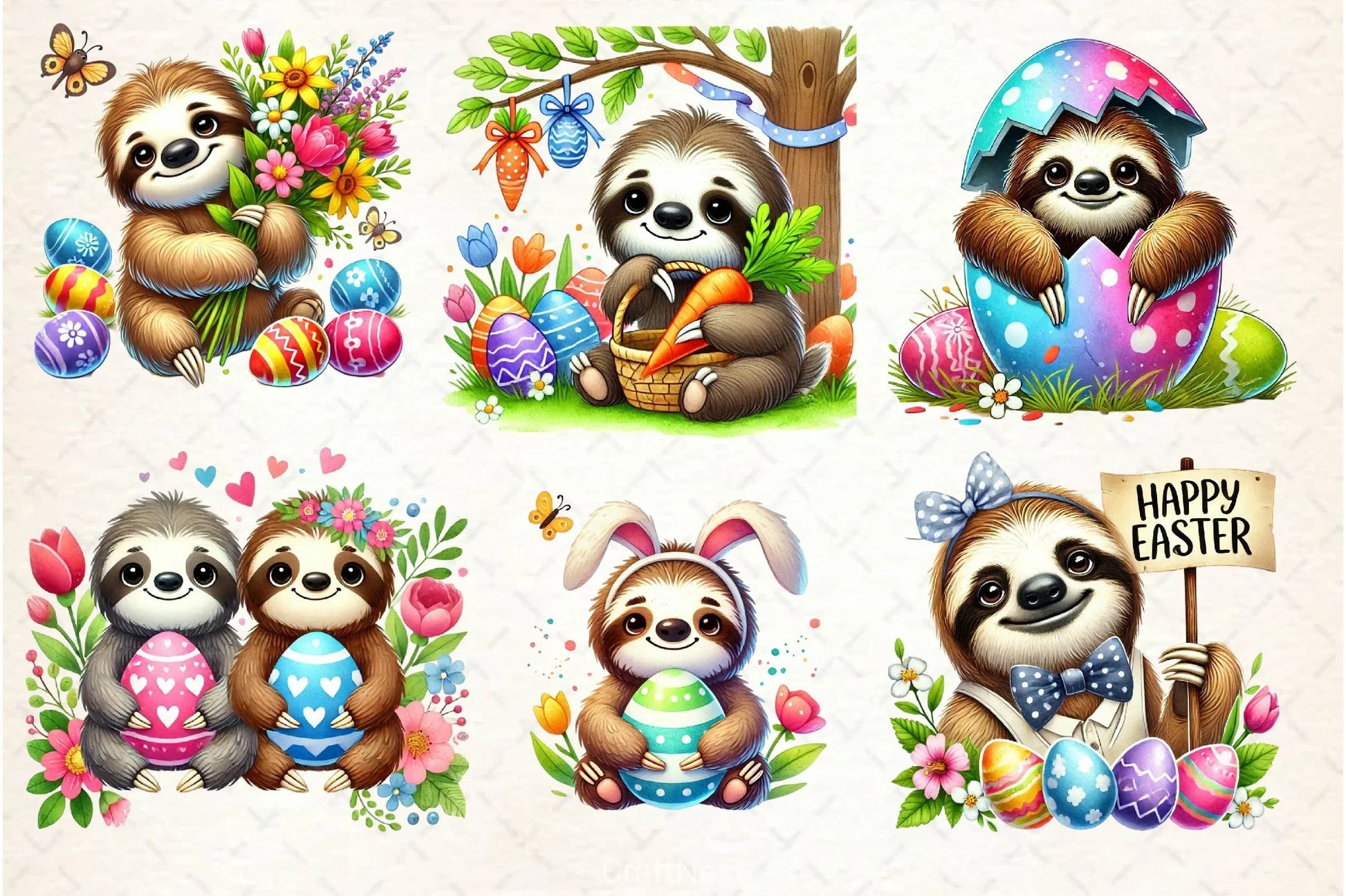Easter Sloth Clipart Bundle 2 - CraftNest - Digital Crafting and Art